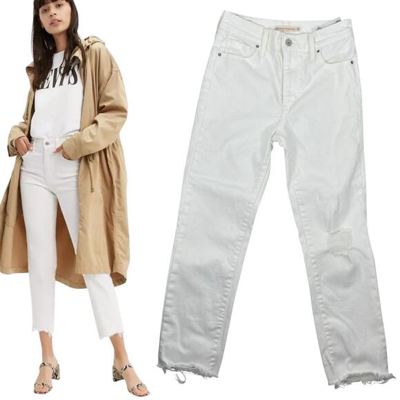 Levi's 724 High Rise Slim Straight Cropped Jeans White Size 26 - Picture 2 of 10